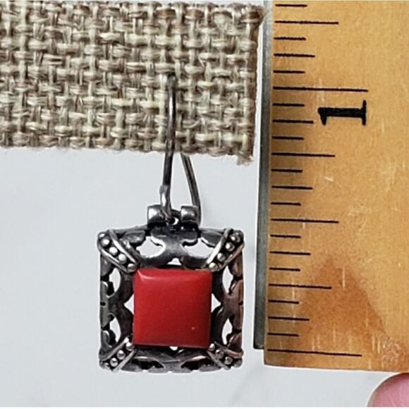 925 SILVER Square Filigree French Hook Earrings - Picture 7 of 7